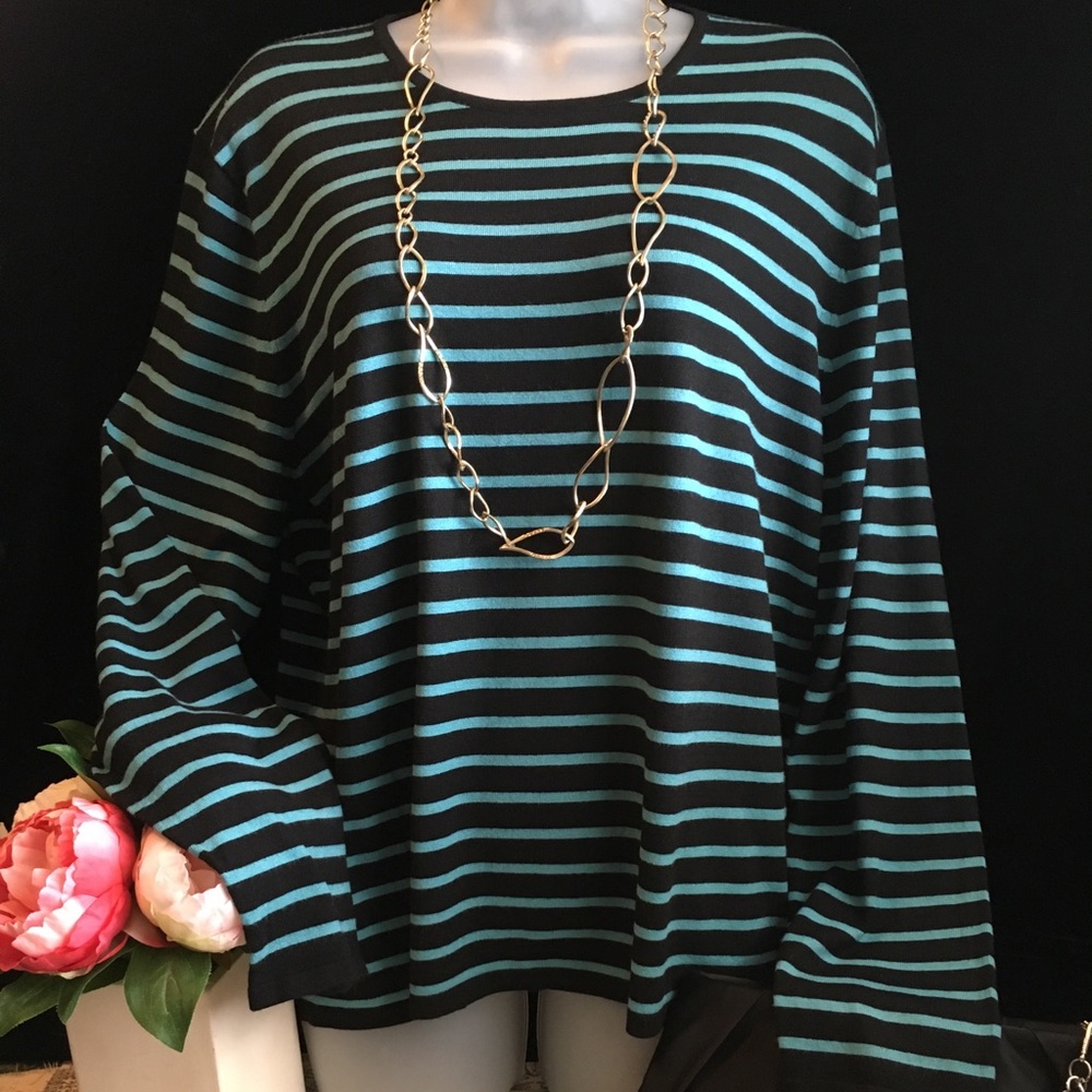 Carlisle Black & Turquoise Striped Sweater- Sz XXL